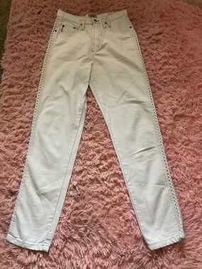 Vintage Y2K JouJou White Jeans Size 5/6 Boho Side Lace Trim High Rise